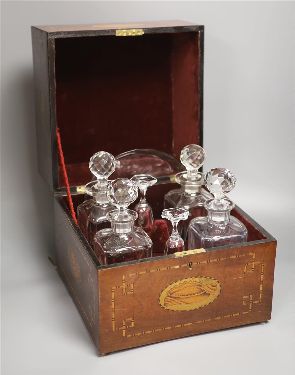 A Victorian inlaid mahogany decanter box, height 29cm